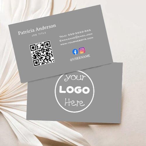 Elegant Minimalist Company Logo QR Code  Grey  Business Card