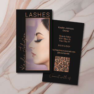 Elegant Minimalist Copper Lash Artist Photo QR  Business Card