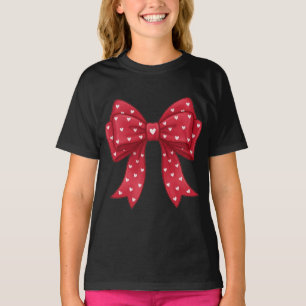 Elegant Minimalist Coquette Red Bow with Hearts T-Shirt
