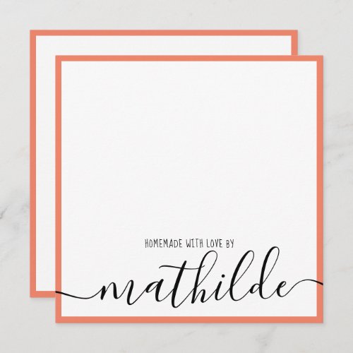 Elegant Minimalist Coral Border Black Script Name Note Card