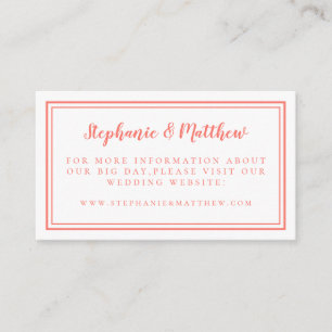 Elegant Minimalist Coral White Wedding Website Enclosure Card