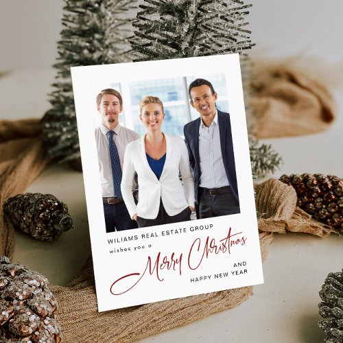 Elegant Minimalist Corporate Christmas Photo Holiday Postcard