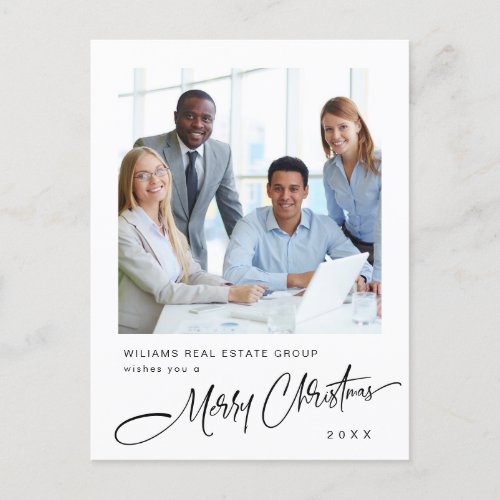 Elegant Minimalist Corporate Christmas Photo Postcard