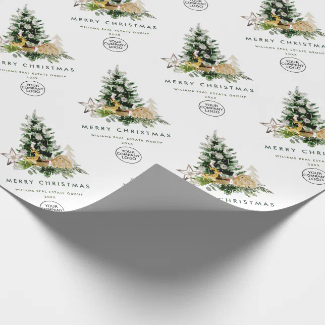 Elegant Minimalist Corporate Logo Christmas Wrapping Paper (Corner)