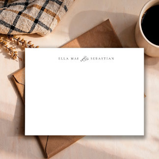 Elegant Minimalist Couple Names Black & White Note Card