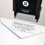 Elegant Minimalist Couples Wedding Return Address Self-inking Stamp<br><div class="desc">Add a touch of elegance to your wedding stationery with this elegant minimalist couples names return address stamp, featuring a modern typography design framed in a timeless border, perfect for adding a polished touch to your wedding invitation envelopes. Featuring a modern typographic design with your name and return address framed...</div>