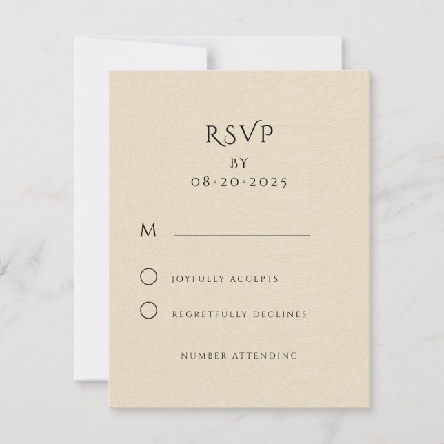 Elegant Minimalist Cream Linen Effect Wedding  RSVP Card (Front)