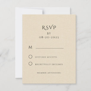 Elegant Minimalist Cream Linen Effect Wedding  RSVP Card