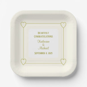 Elegant Minimalist Creamy White Golden Wedding Paper Plates