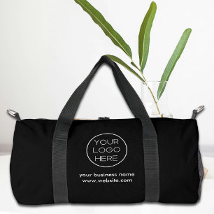 Elegant Minimalist Custom Business Logo Black Duffle Bag