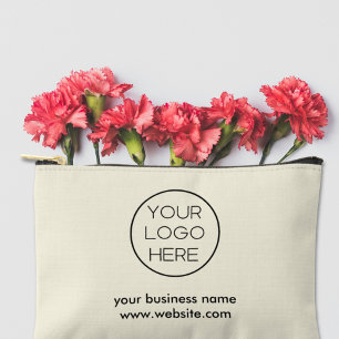 Elegant Minimalist Custom Business Logo Cream Accessory Pouch