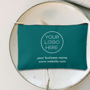 Elegant Minimalist Custom Business Logo   TealBlue Accessory Pouch