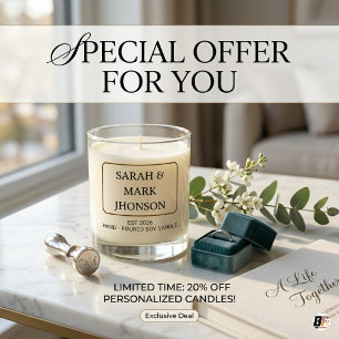 Elegant Minimalist Custom Couple Name Wedding Scented Candle