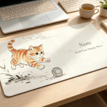 Elegant Minimalist Custom Desk Mat, Orange Cat Art