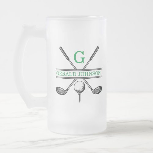 Elegant Minimalist Custom Golf Monogram Frosted Glass Beer Mug