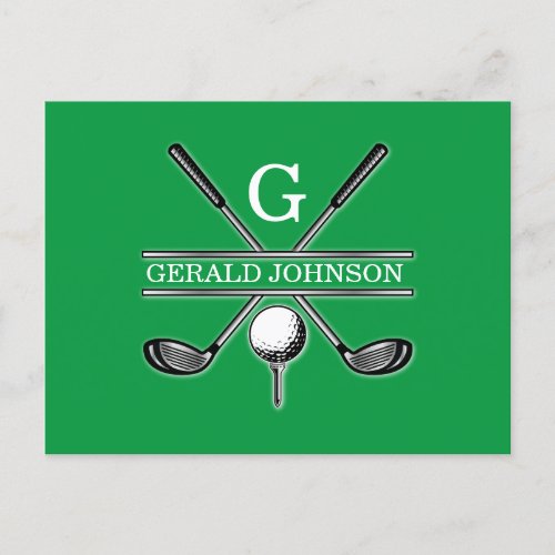 Elegant Minimalist Custom Golf Monogram Postcard