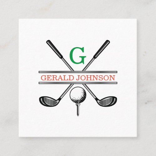 Elegant Minimalist Custom Golf Monogram Square Business Card