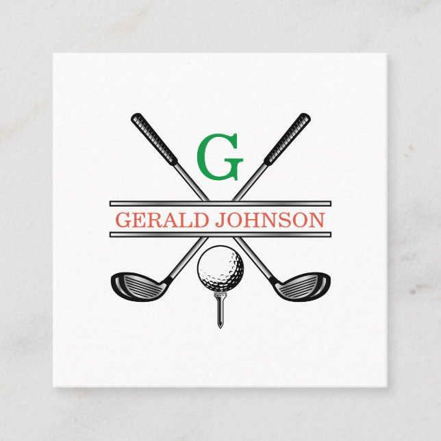 Elegant Minimalist Custom Golf Monogram Square Business Card (Front)