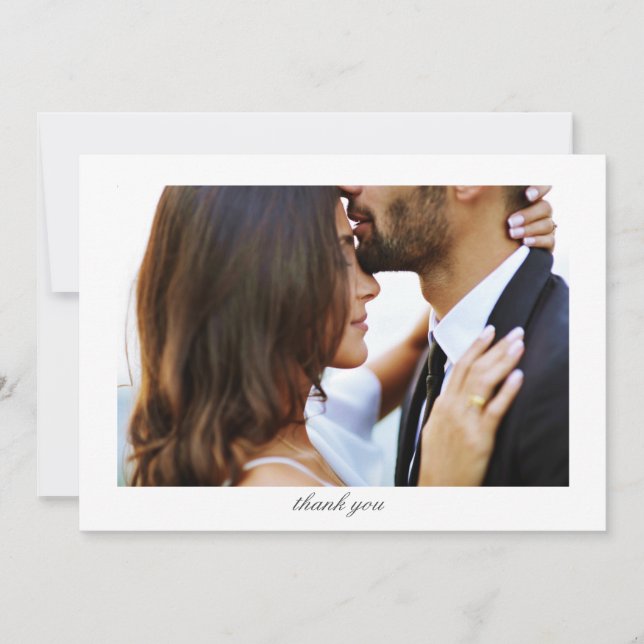 Elegant Minimalist Custom Message Photo Wedding  Thank You Card (Front)