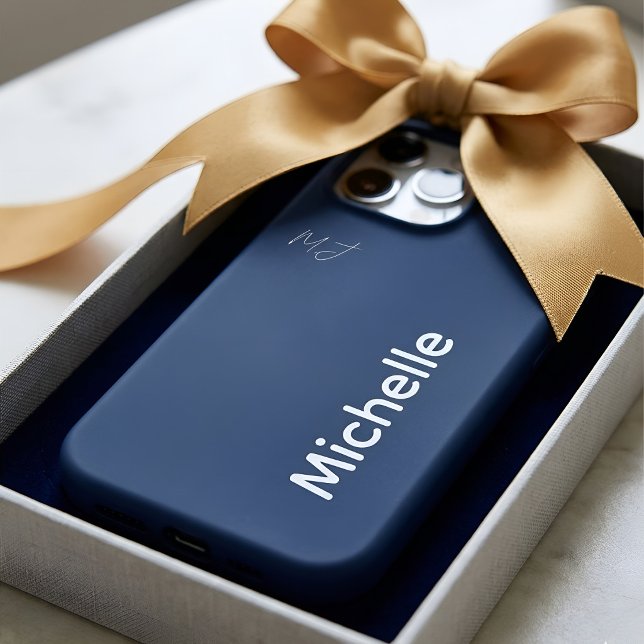 Elegant Minimalist Custom Name Navy Blue Gift iPhone Case (Creator Uploaded)