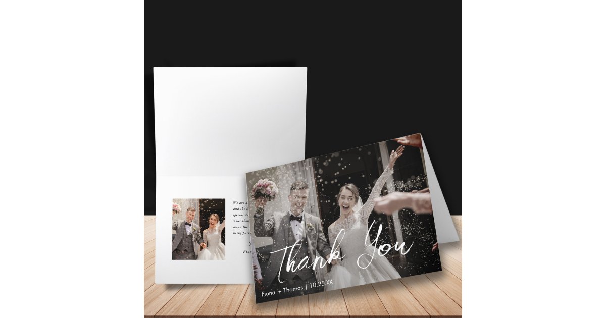 Elegant Minimalist Custom Wedding Photo Thank You Card | Zazzle