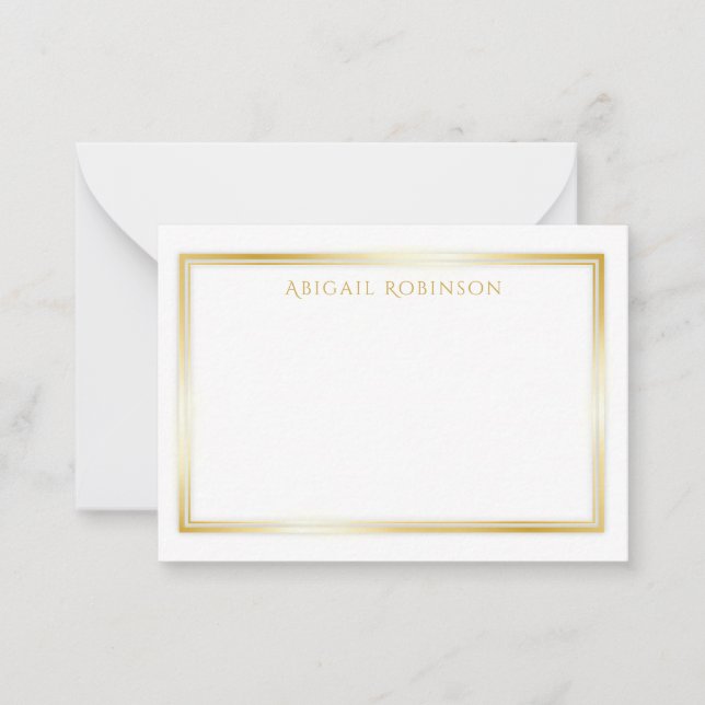 Elegant, minimalist, customizable, gold metallic  note card (Front)
