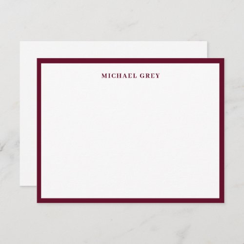 Elegant Minimalist Dark Burgundy Name Border Flat Note Card