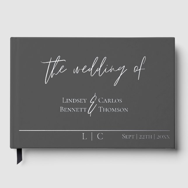 Elegant minimalist dark gray calligraphy foil foil guest book  (Front)