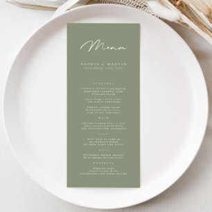 Elegant Minimalist Dark Gray Olive Wedding Menu