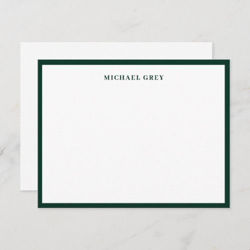 Elegant Minimalist Dark Green Name Border Flat Note Card
