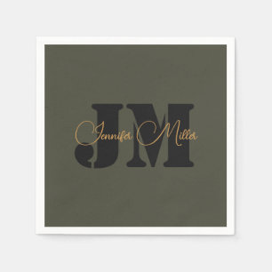 Elegant minimalist dark olive monogram design napkins