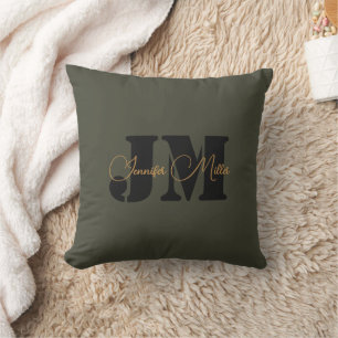 Elegant minimalist dark olive monogram design throw pillow