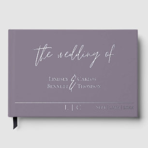 Elegant minimalist dark purple calligraphy foil guest book 