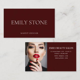 Elegant Minimalist Dark Red Professional photo Business Card