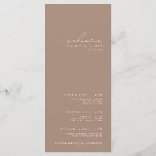 Elegant Minimalist Dark Taupe Wedding Program