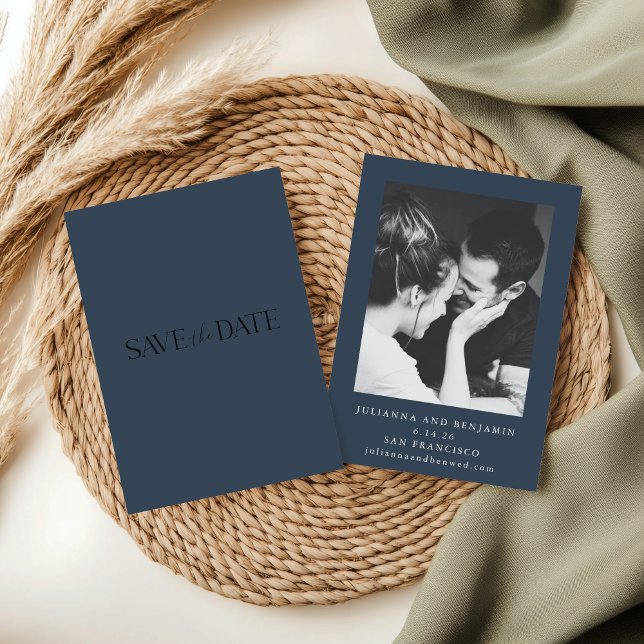 Elegant Minimalist Dark Teal Blue Photo Wedding Save The Date (Creator Uploaded)