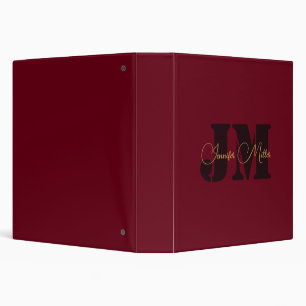 Elegant minimalist deep burgundy monogram design 3 ring binder