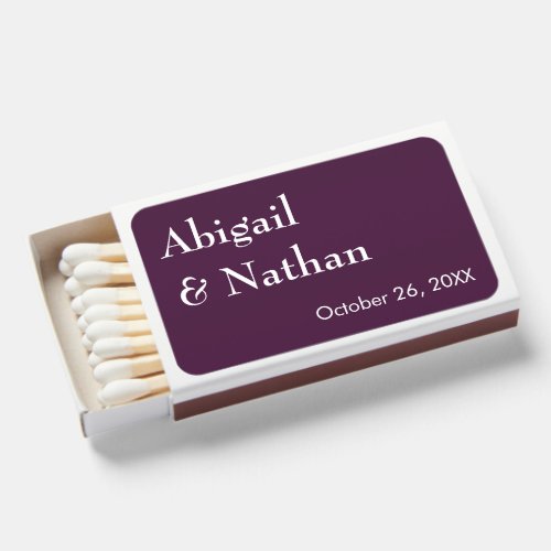 Elegant Minimalist Deep Plum Wedding Favor Matchboxes