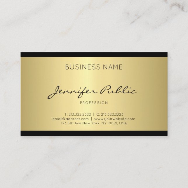 Elegant Minimalist Design Gold Trendy Plain Luxury Business Card (Front)