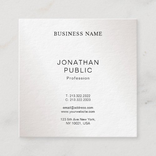 Elegant Minimalist Design Silver Look Plain Luxury Square Business Card