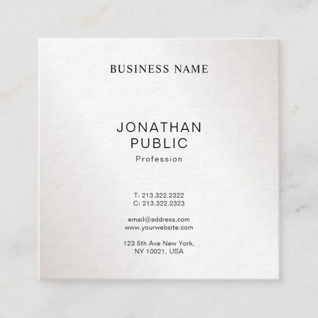 Elegant Minimalist Design Silver Look Plain Luxury Square Business Card ...