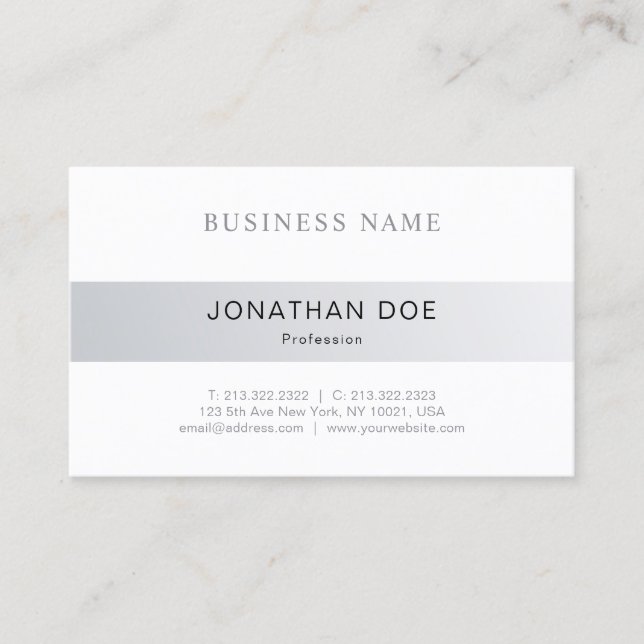 Elegant Minimalist Design Silver Look Plain Trendy Business Card (Front)