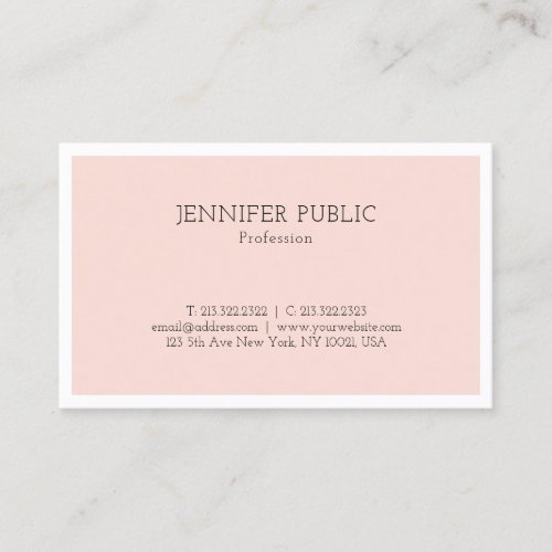 Elegant Minimalist Design Trendy Blush Pink Plain Business Card