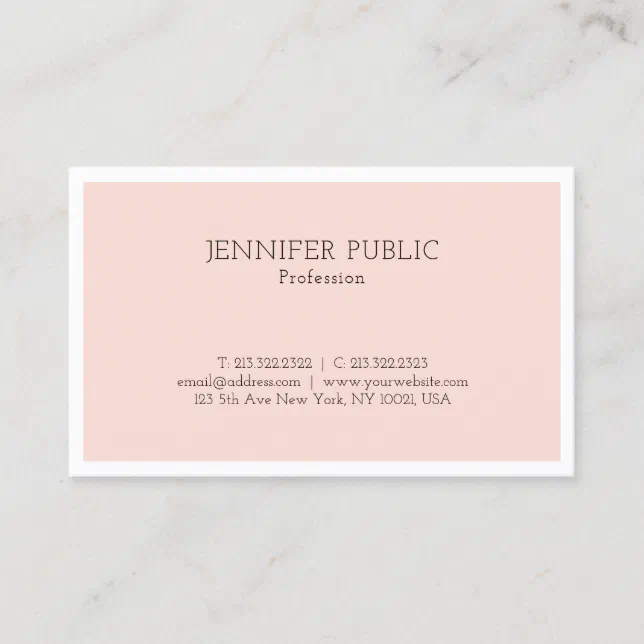 Elegant Minimalist Design Trendy Blush Pink Plain Business Card | Zazzle