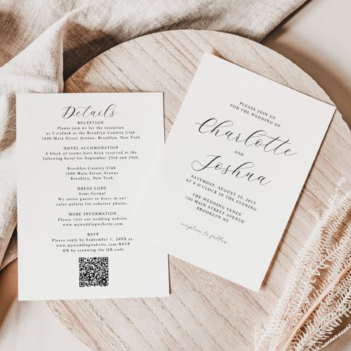 Elegant Minimalist Details RSVP QR Code Wedding Invitation