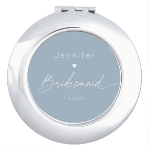 Elegant minimalist dusty blue bridesmaid gift compact mirror