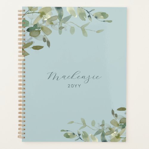 Elegant Minimalist Dusty Blue Greenery Planner