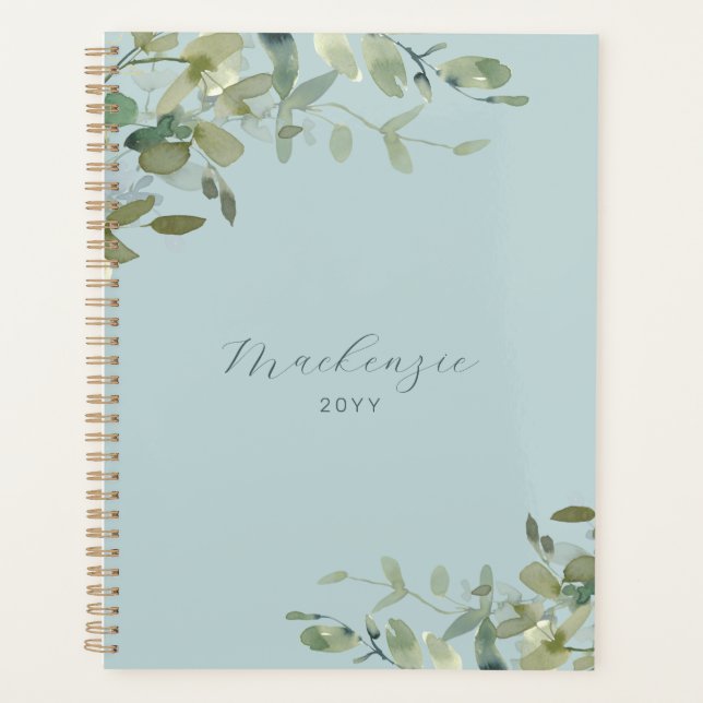 Elegant Minimalist Dusty Blue Greenery Planner (Front)