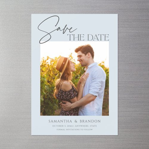 Elegant Minimalist Dusty Blue Photo Save the Date Magnetic Invitation