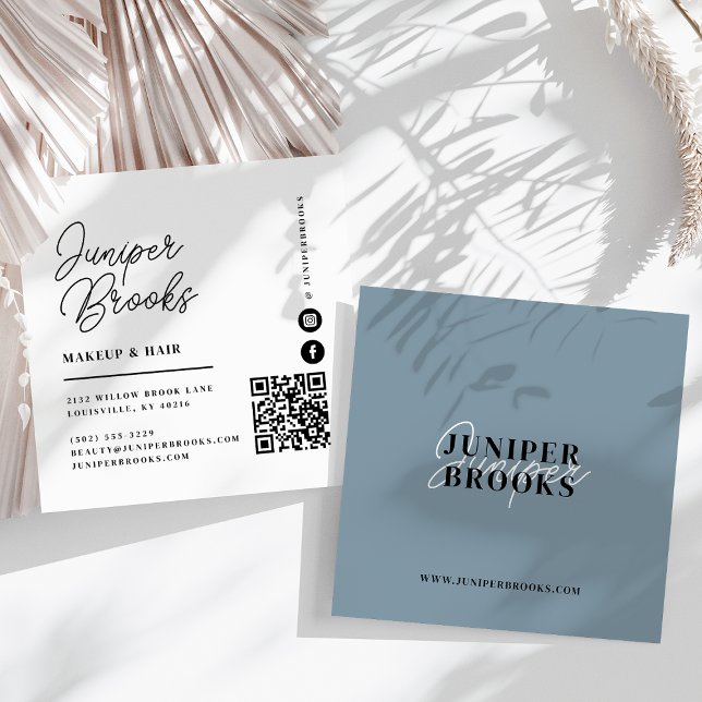 Elegant Minimalist Dusty Blue QR Code Square Business Card (Creator Uploaded)